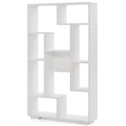 Front. Costway - 47" Tall Bookshelf Modern Geometric Bookcase with Open Shelves Anti-tipping Kits White - White.