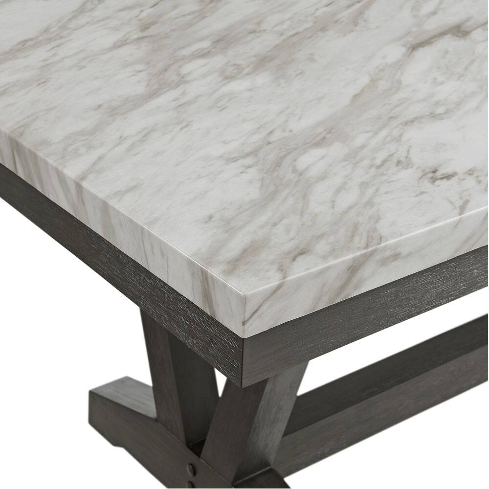 Left. Elements - Everdeen Transitional Dining Table with Faux Marble Top and Trestle Base - Charcoal.