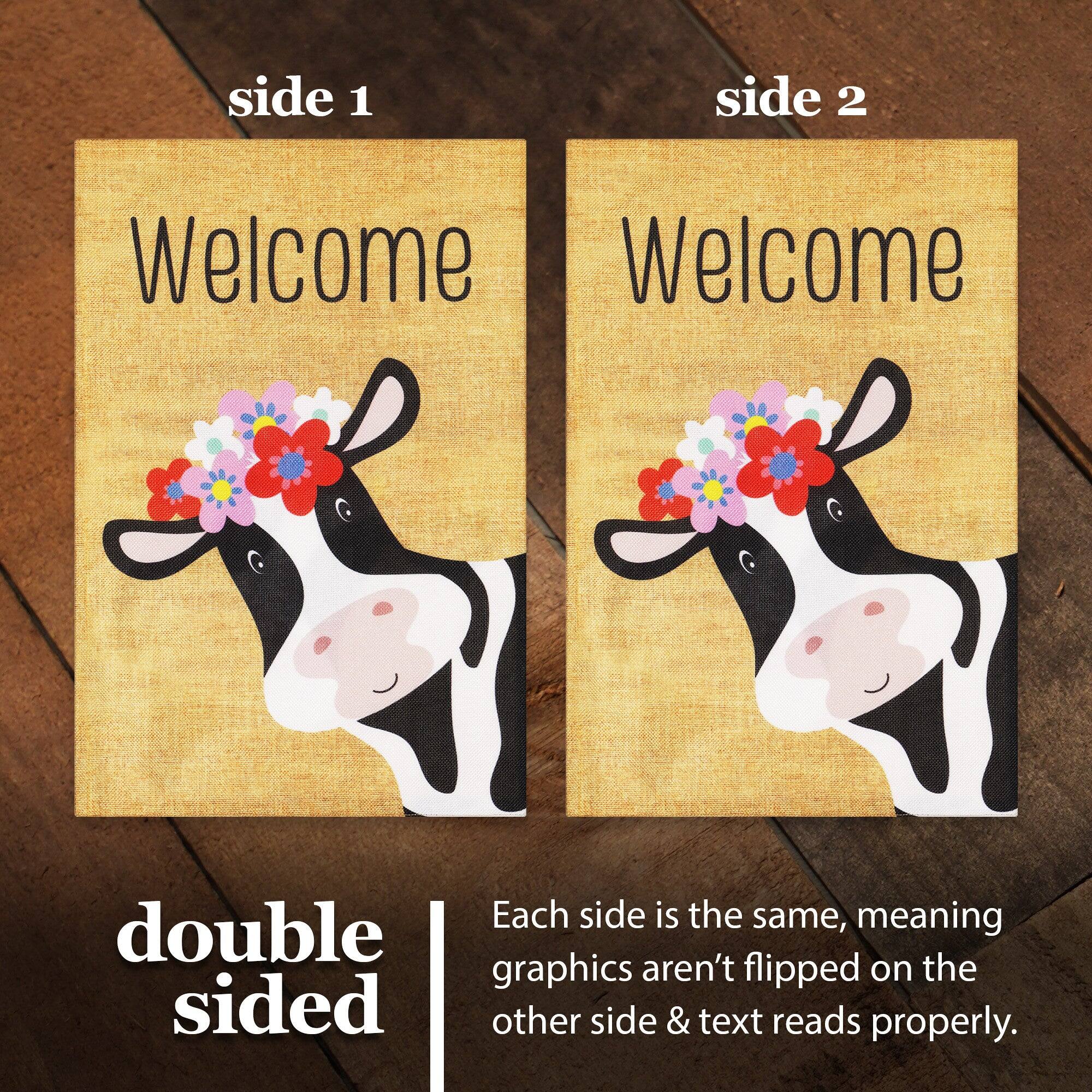 side 1  
Welcome  

side 2  
Welcome  

double sided  

Each side is the same, meaning graphics aren't flipped on the other side & text reads properly.