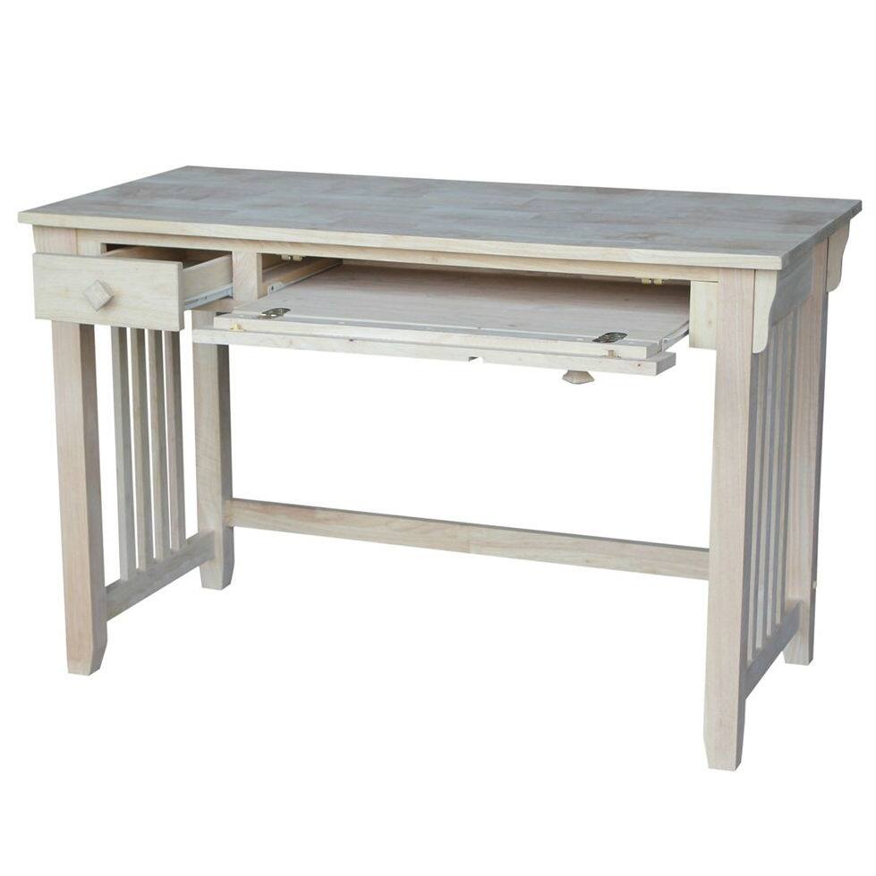 Angle. SlickBlue - Unfinished Wooden Computer Desk with Drawer and Pull-Out Keyboard Tray - Light Brown.