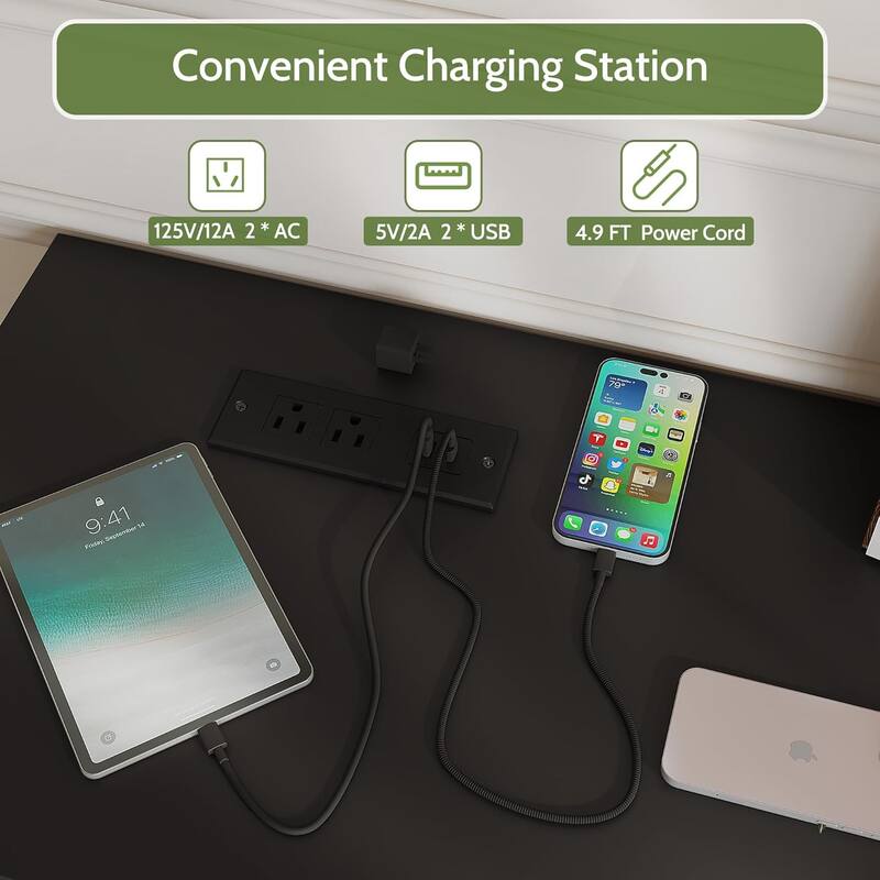 Convenient Charging Station

- 125V/12A 2 * AC
- 5V/2A 2 * USB
- 4.9 FT Power Cord

9:41
Friday, September 14