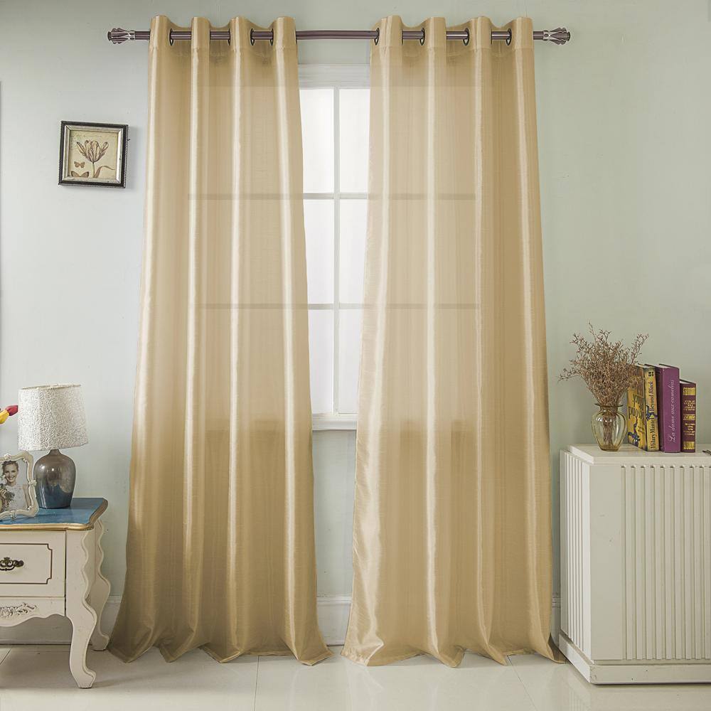 Angle. RT Designers Collection - RT Designers Collection Nancy Faux Silk Grommet Curtain Panel in Beige - Beige.