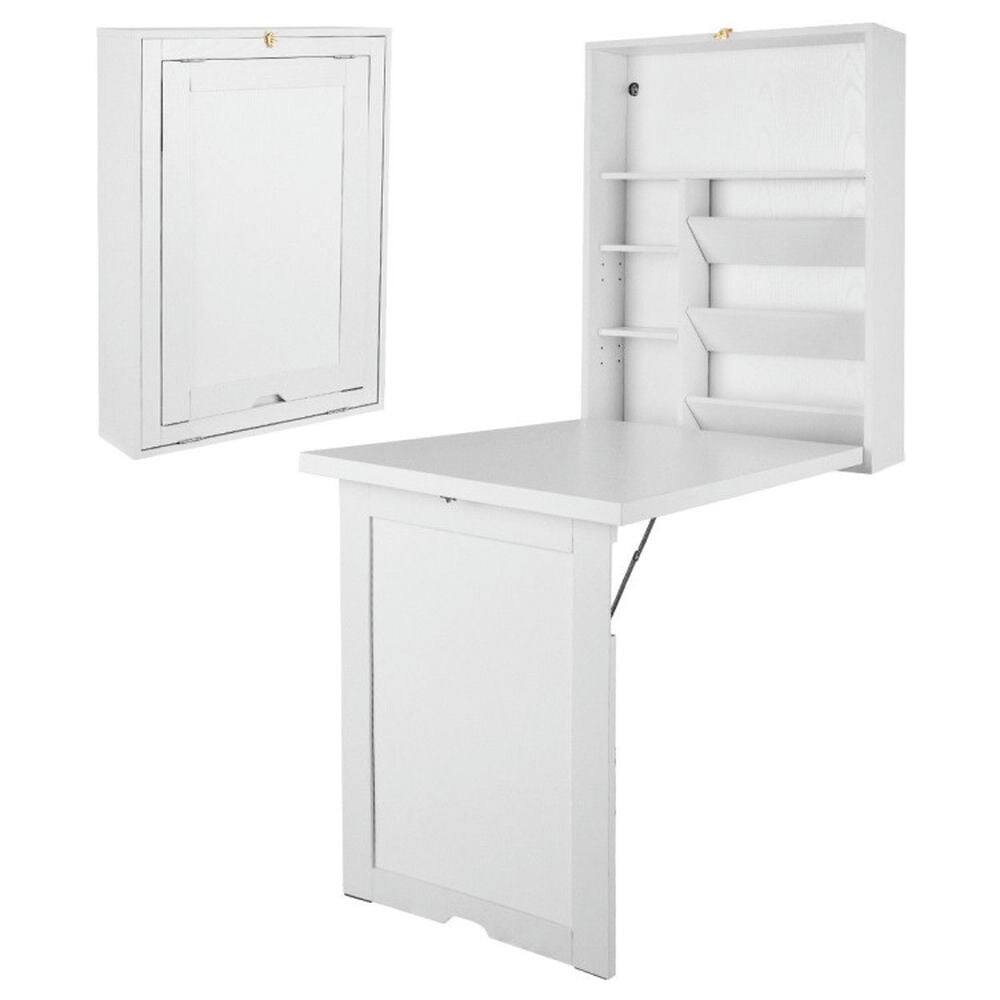 Alt View 4. Kadyn - Wall Mounted Fold-Out Convertible Floating Desk Space Saver-White - White.