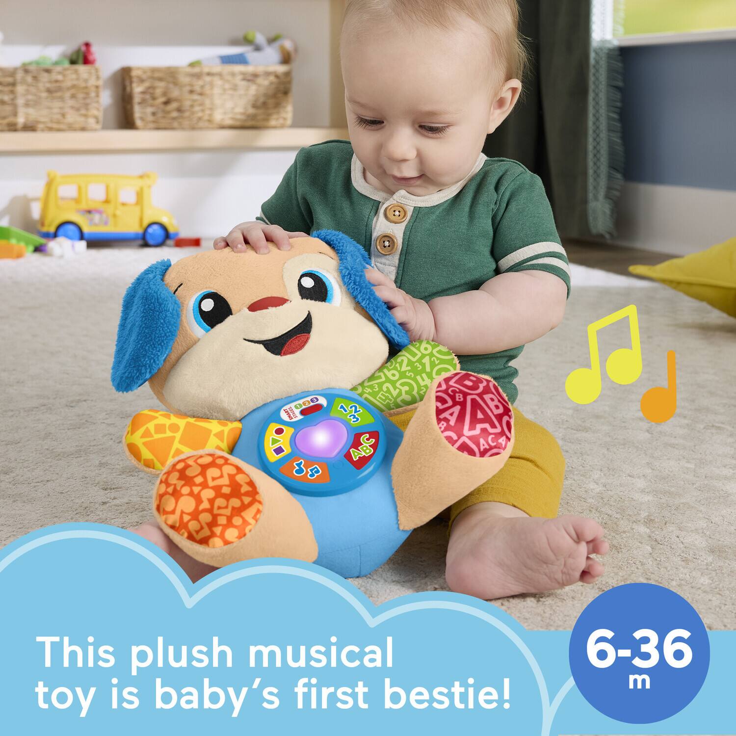 This plush musical toy is baby's first bestie! 6-36 m