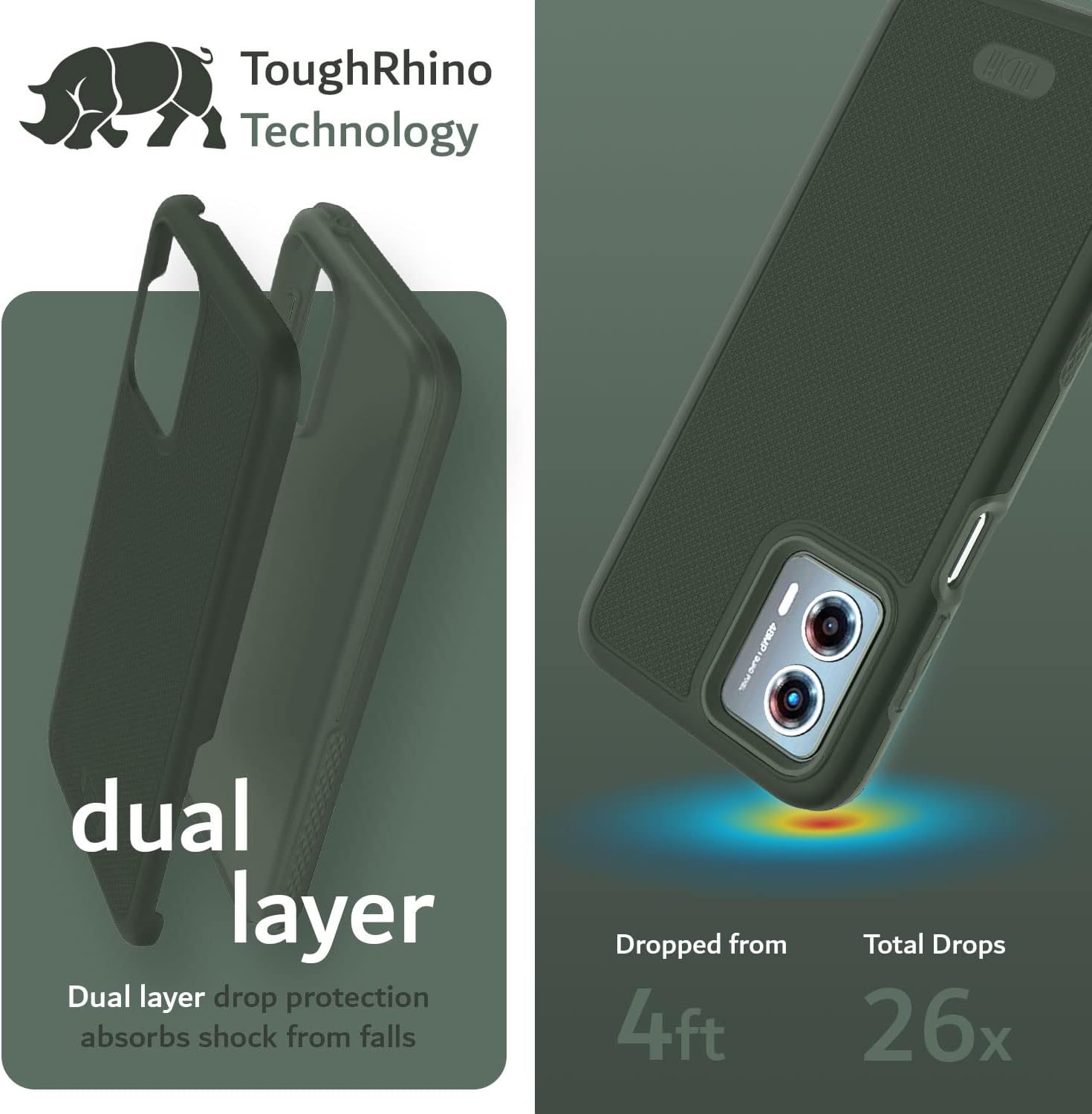 ToughRhino Technology

Dual layer  
Dual layer drop protection absorbs shock from falls

Dropped from 4ft  
Total Drops 26x