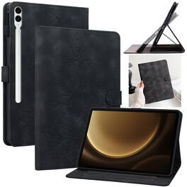 Dteck - Case for Samsung Galaxy Tab S9 FE+ 12.4" 2023 (SM-X610/X616),Embossed Pattern PU Leather Flip Card Holder Stand Cover - Black
