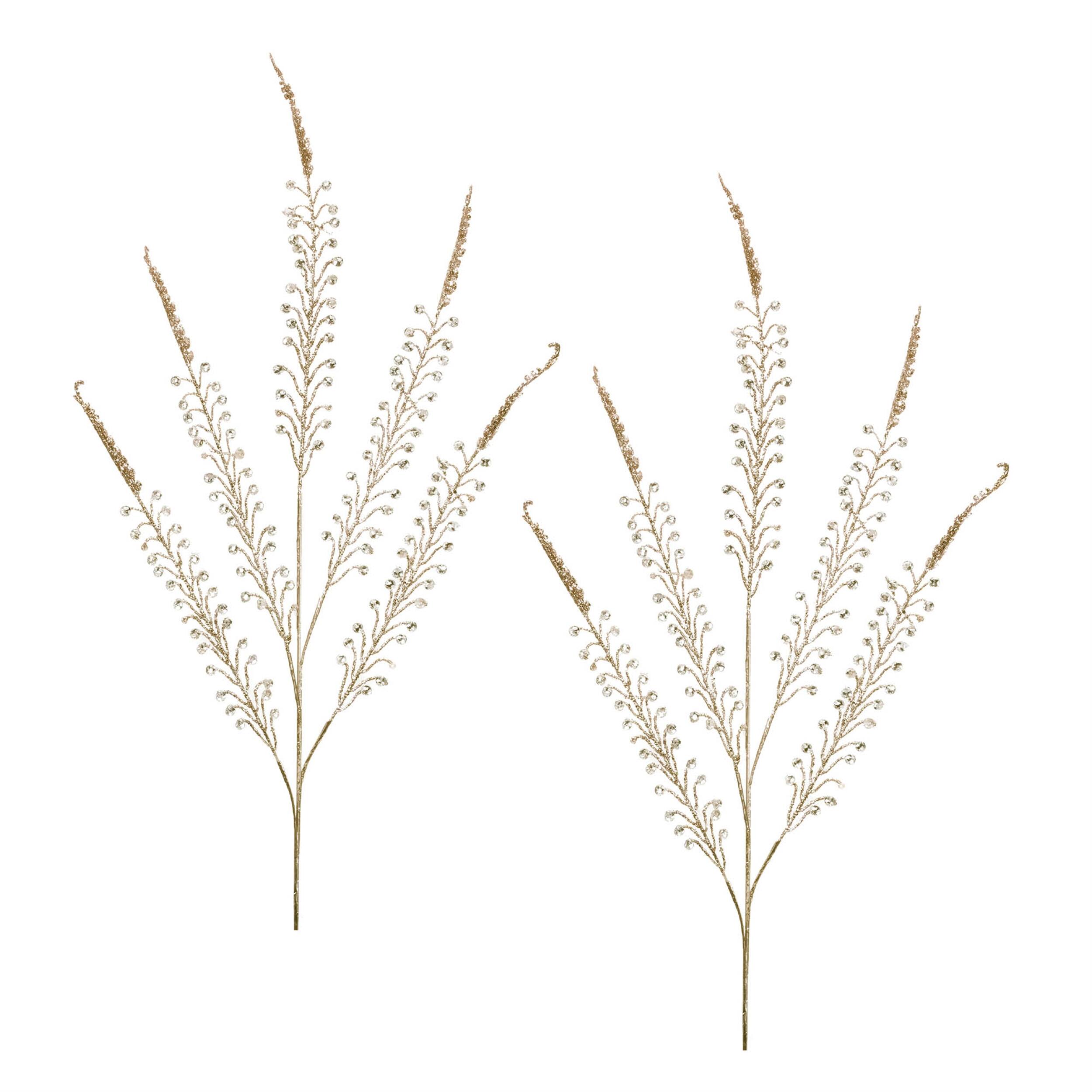 Back. BreeBe - Beaded Fern Spray (Set of 2) - Gold.