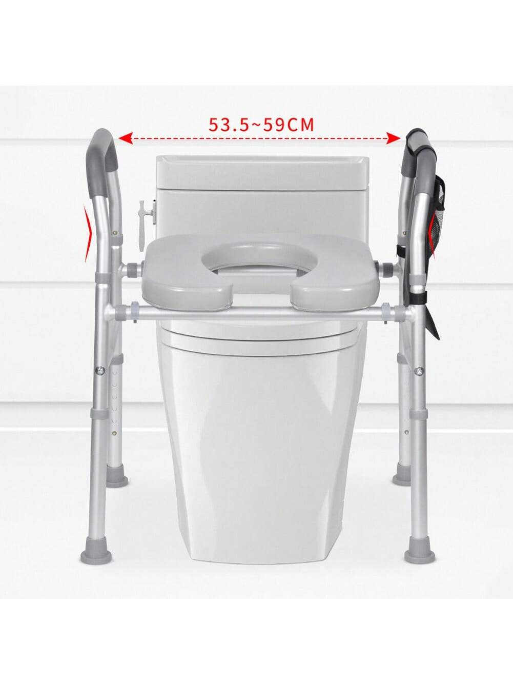 Back. Jojoka - Raised Toilet Seat w/ Handles,Adjustable Width & Height,300lb Heavy Duty Riser,Side Pocket,Armrests for Seniors Elderly - 300lb.