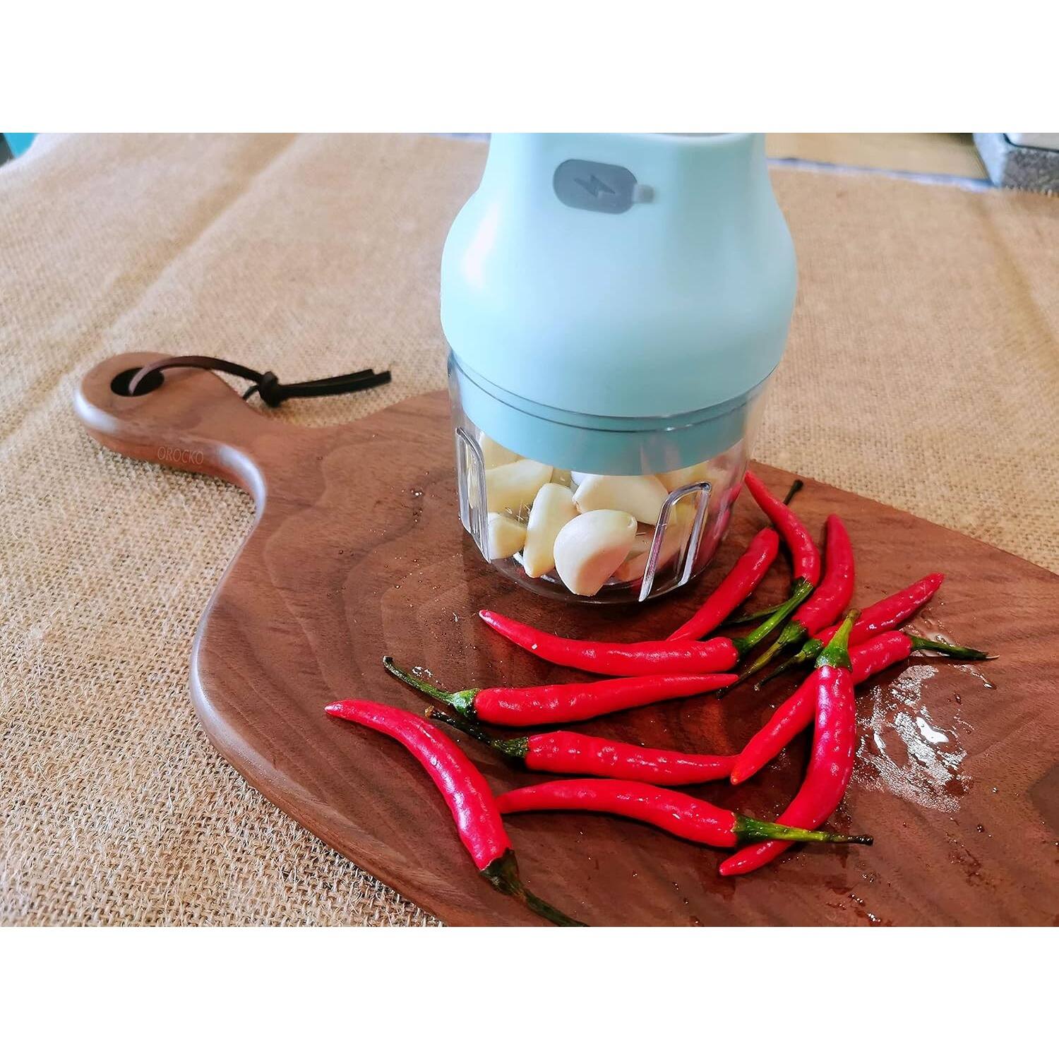 Left. PARKER SLATER - Electric Garlic Chopper, 250ml USB Rechargeable Mini Food Processor for Vegetables, Meats, Spices (Green) - Green.