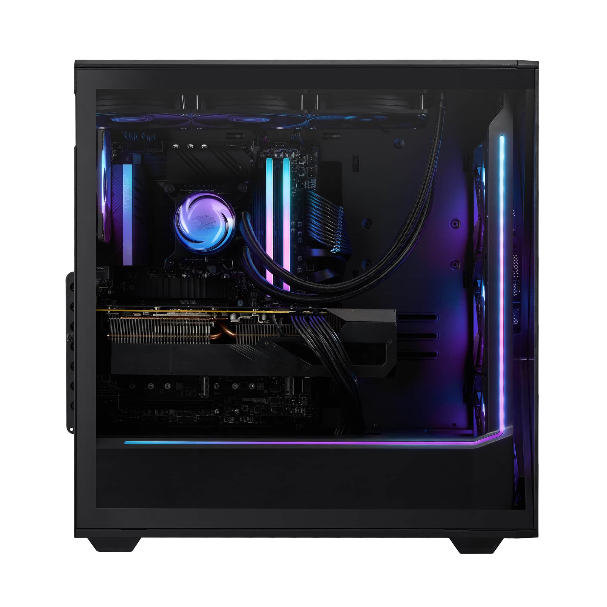 Left. iBUYPOWER - iBUYPOWER - Slate Black Gaming Desktop PC - AMD Ryzen 7 9800X3D, AMD Radeon RX 9070 16GB, 32GB DDR5 RGB,2TB SSD - Black.
