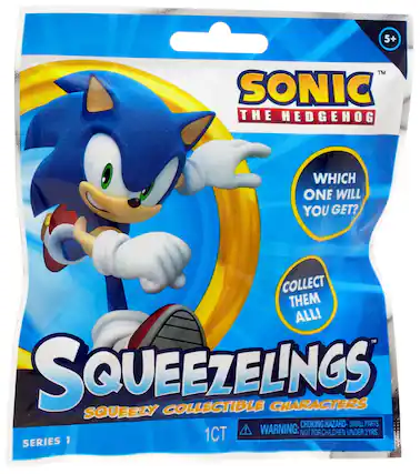 5+ TM SONIC THE HEDGEHOG WHICH ONE WILL YOU GET? COLLECT THEM ALL! SQUEEZELINGS SQUEEZY COLLECTIBLE CHARACTERS CHOKING HAZARD- SMALL PARTS 1CT WARNING: NOT FOR CHILDREN UNDER 3 YRS SERIES 1