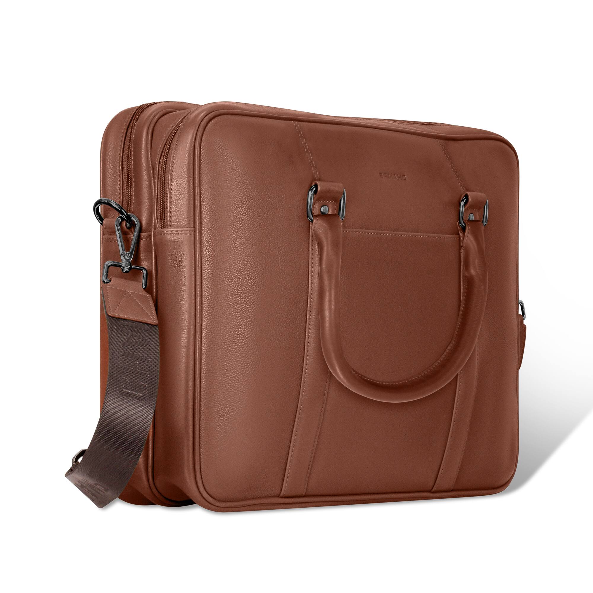 Left. Champs - Onyx Collection Leather Laptop Briefcase - Brown.