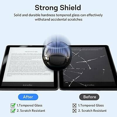 Strong Shield  
Solid and durable hardness tempered glass can effectively withstand accidental scratches

After  
1. Tempered Glass  
2. Scratch Resistant

Before  
1. Tempered Glass  
2. Scratch Resistant