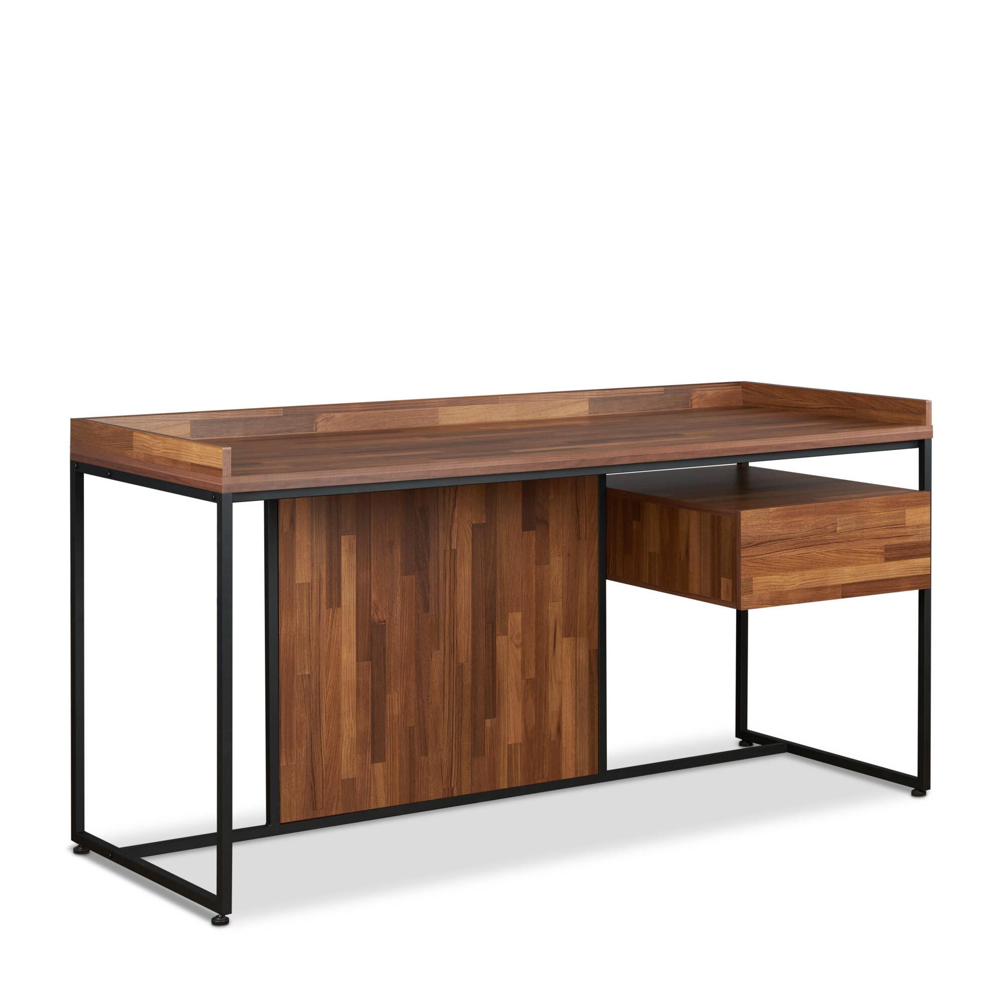 Back. GOODSILO - Modern Rectangular Writing Desk with Single Drawer and Sleek Metal Base - Walnut Finish Top - Black+Walnut.