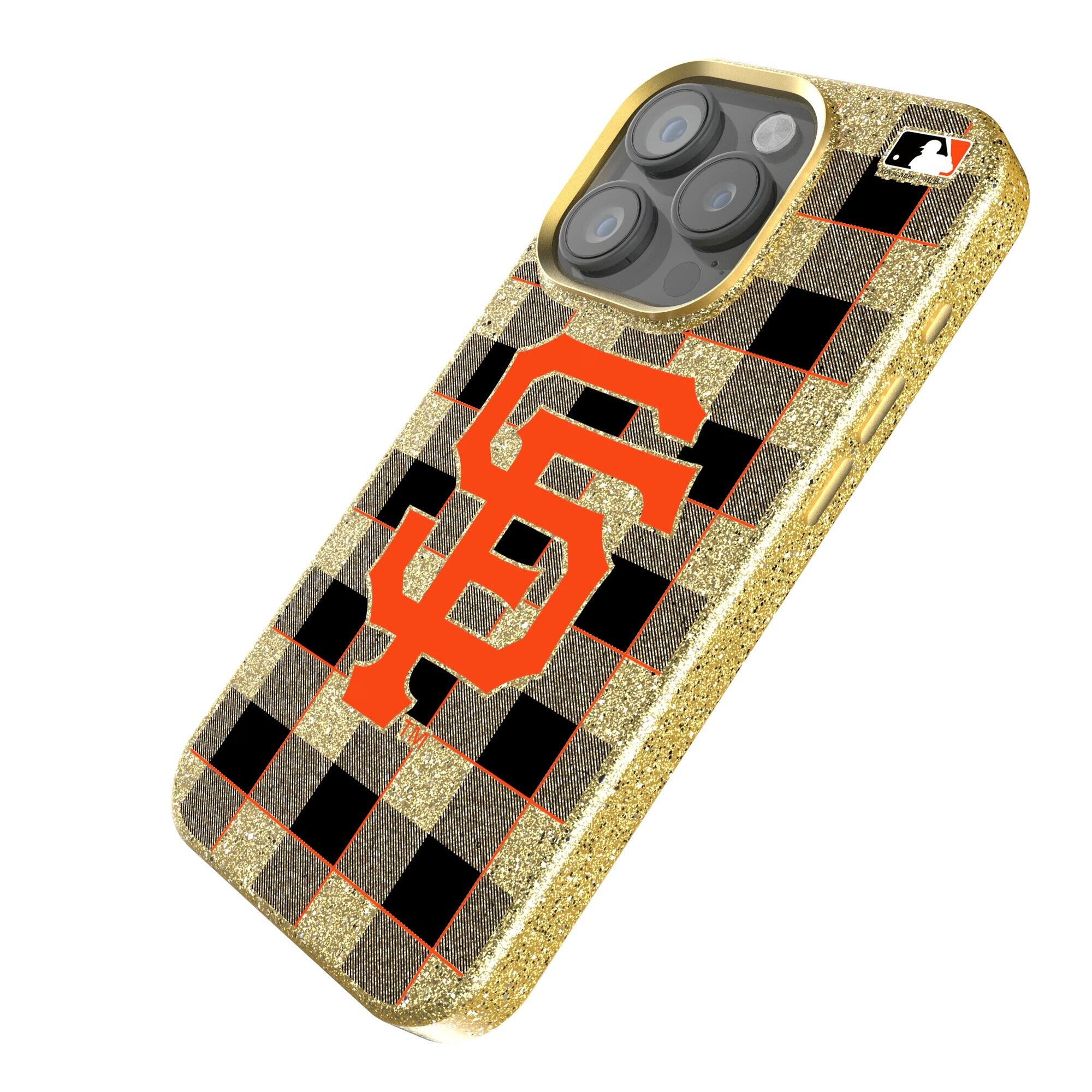 Alt View 1. Keyscaper - San Francisco Giants Plaid Bling iPhone Case - 16 Pro - Gold.