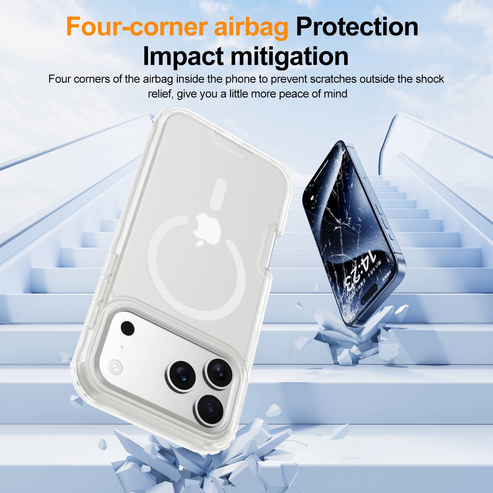 Four-corner airbag Protection  
Impact mitigation  

Four corners of the airbag inside the phone to prevent scratches outside the shock relief, give you a little more peace of mind