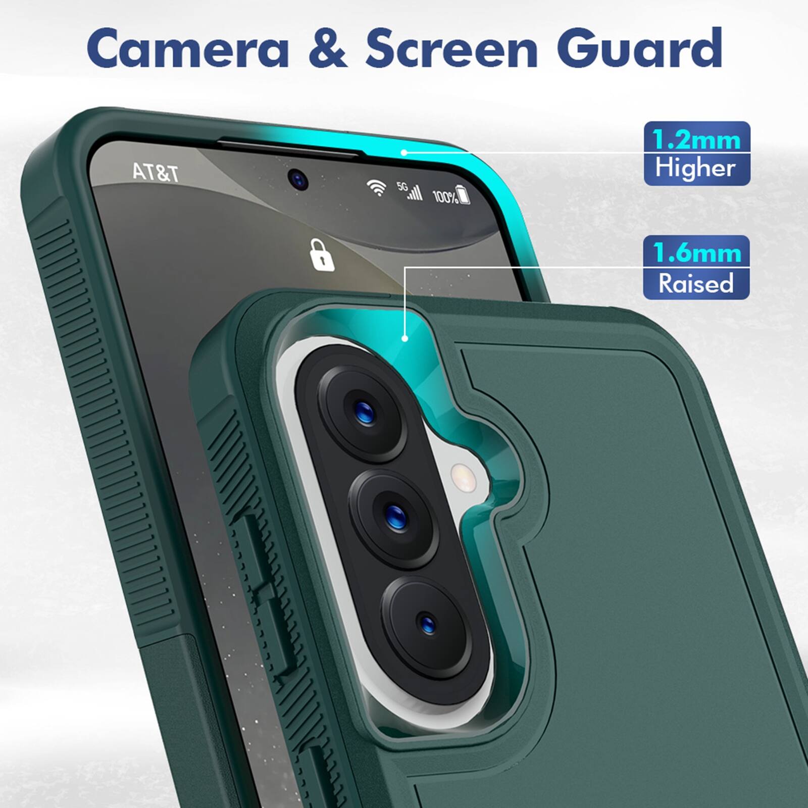 Camera & Screen Guard  
AT&T  
5G 55ml 100%  
1.2mm Higher  
1.6mm Raised