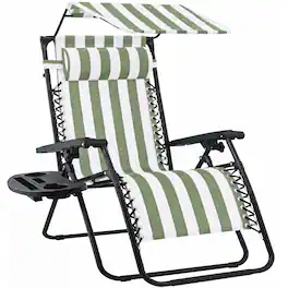 Best Choice Products - Folding Zero Gravity Recliner Patio Lounge Chair w/ Canopy Shade - Sage Green Stripes