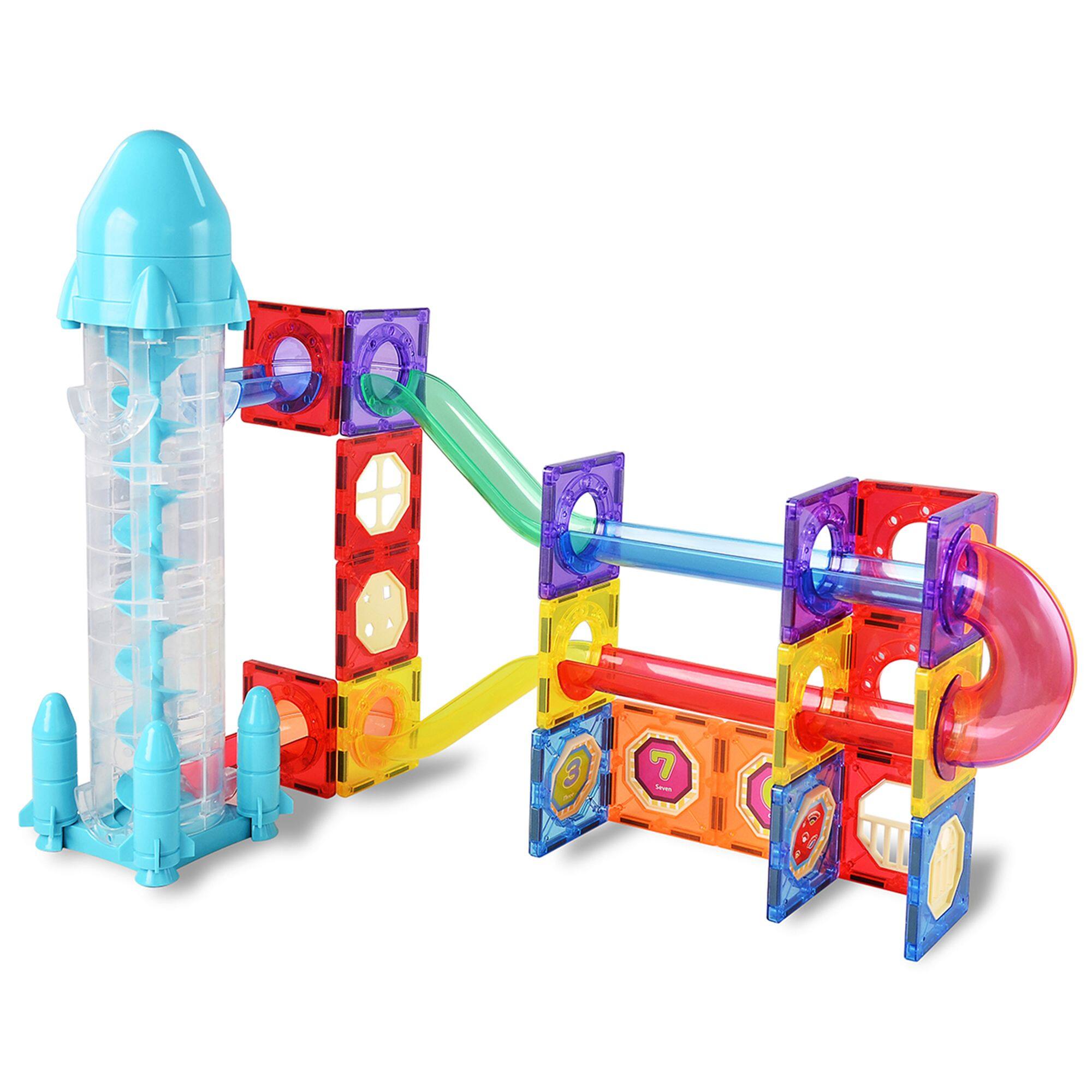 Back. Link - Link 72 Piece Kids Magnetic Building Blocks Tile 3D Construction Bright Colors Set - Creative Educational Toy - Bright Colors.