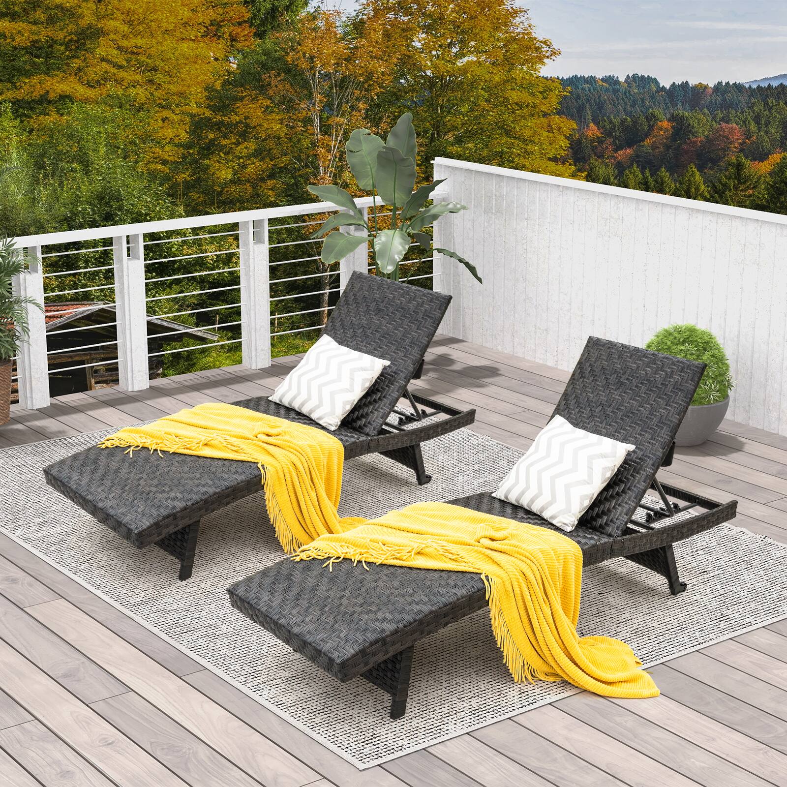 Alt View 1. Costway - Costway 1PC Folding Patio Chaise Lounge Chair Outdoor Rattan Adjustable Recliner Quick Dry Foam All Weather - Mix Brown.