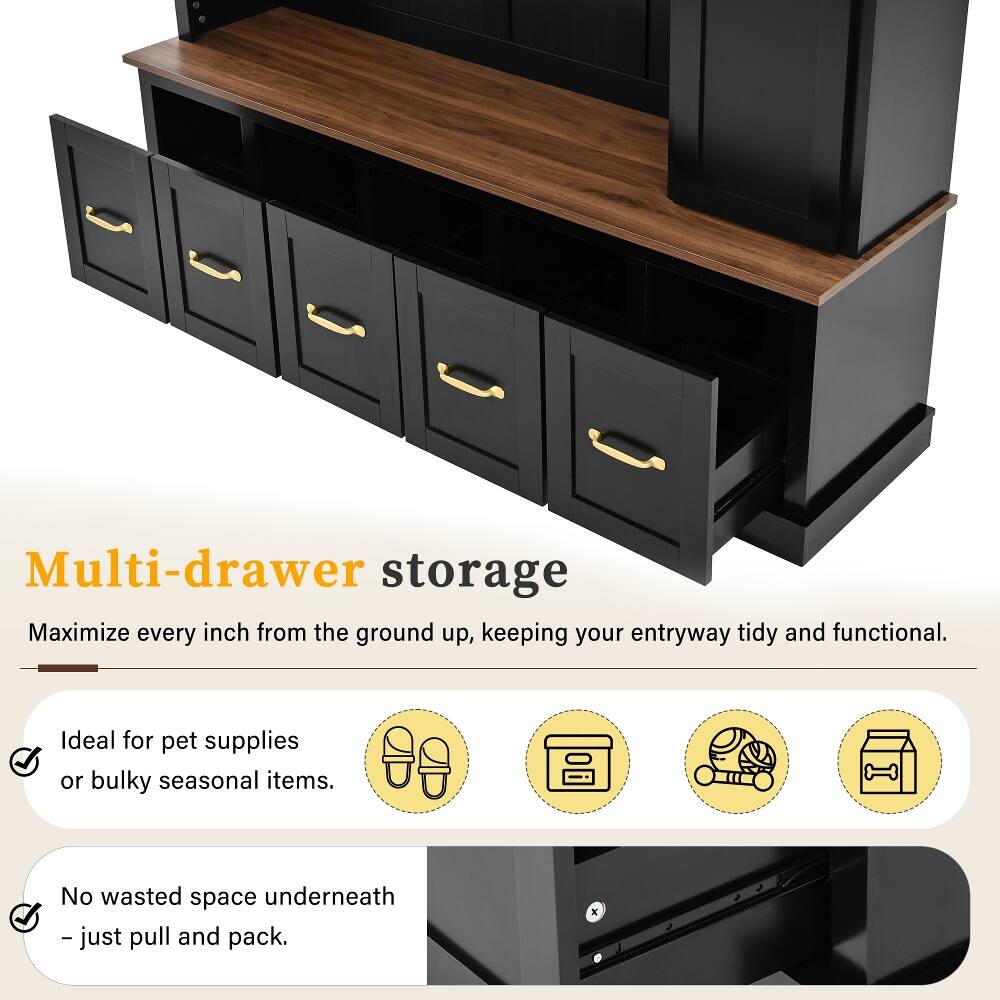 Multi-drawer storage  
Maximize every inch from the ground up, keeping your entryway tidy and functional.  
Ideal for pet supplies or bulky seasonal items.  
No wasted space underneath - just pull and pack.