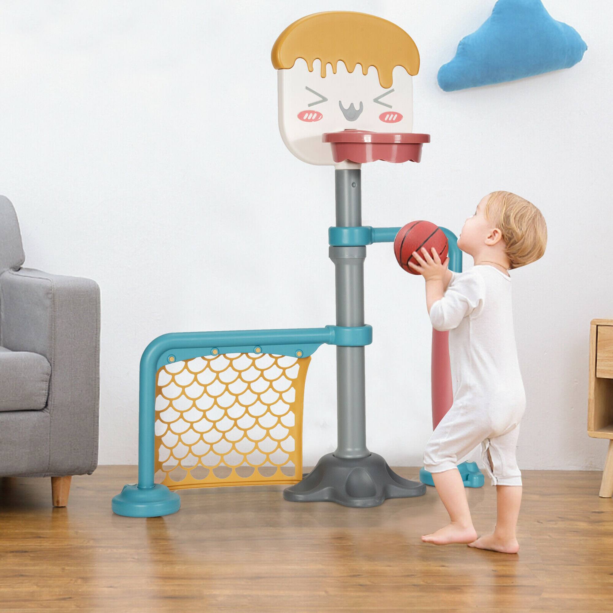 Alt View 1. Costway - Costway 3-in-1 Basketball Stand Set w/Soccer & Roller Adjustable Height - Multicolor.