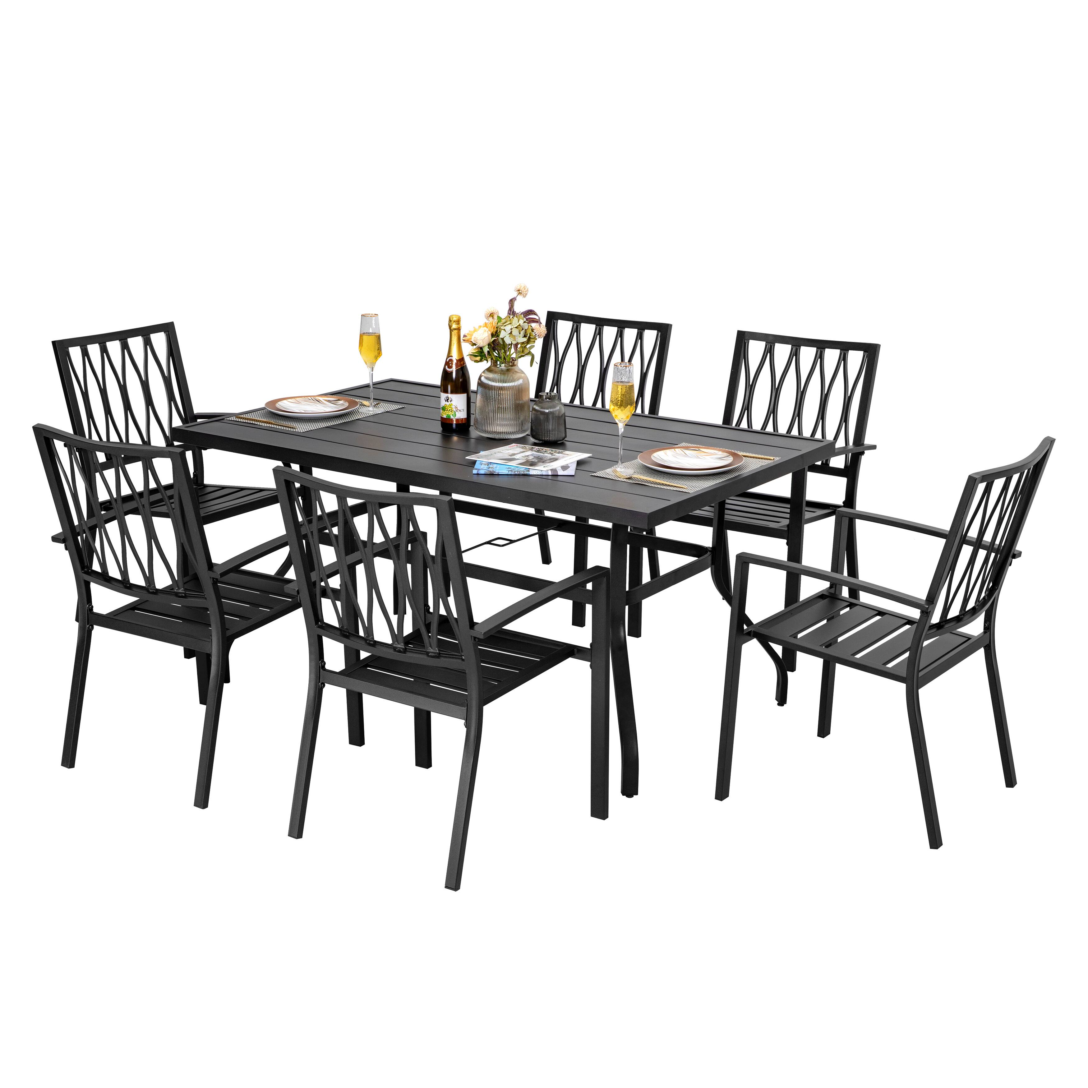 Alt View 7. Nuu Garden - Outdoor 7-Piece Dining Set with Umbrella Hole - Black.