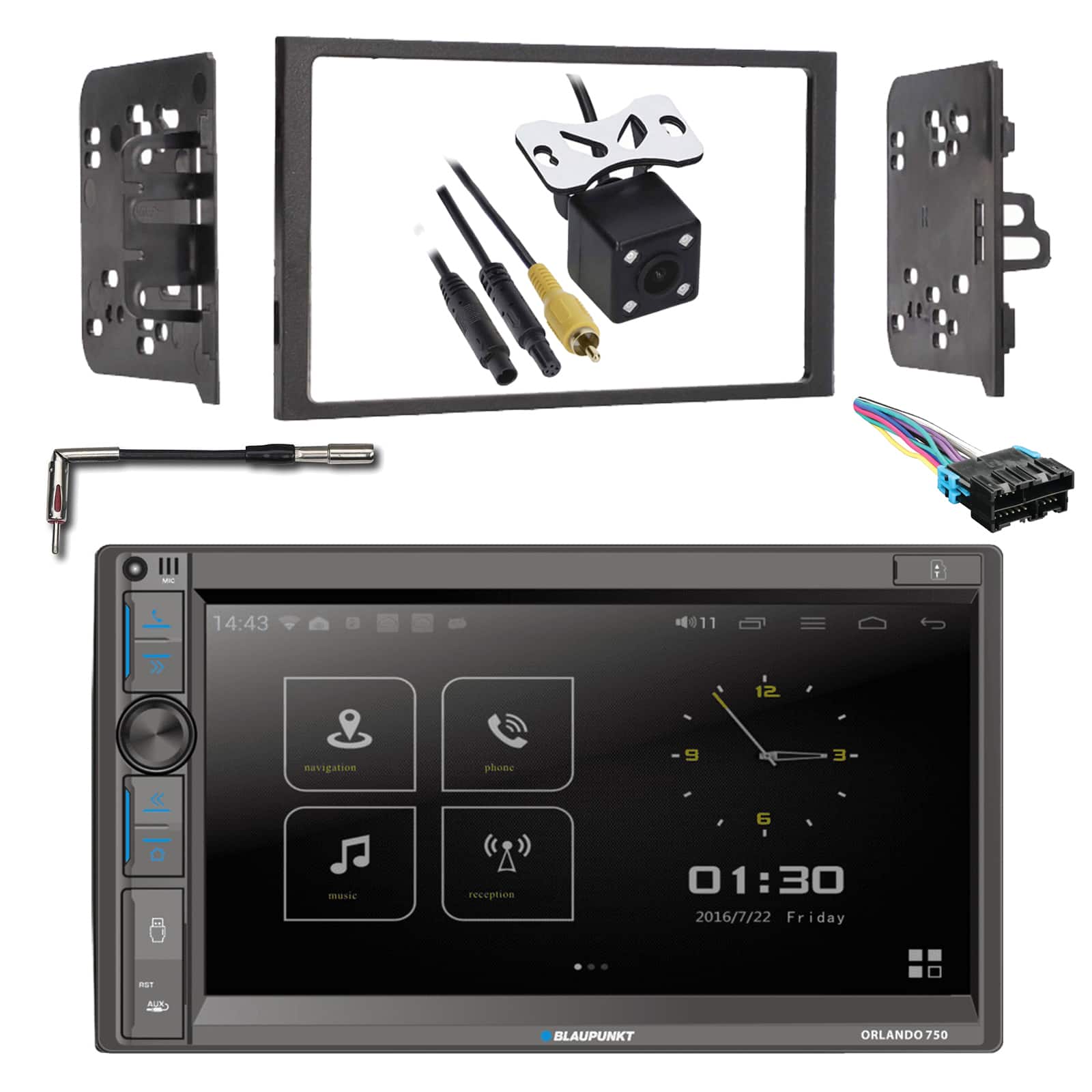 Blaupunkt - Orlando 750 6.9" Touchscreen BT AM/FM Receiver, Camera, Antenna Adapter, Harness, Install Kit (95-2009 GM)