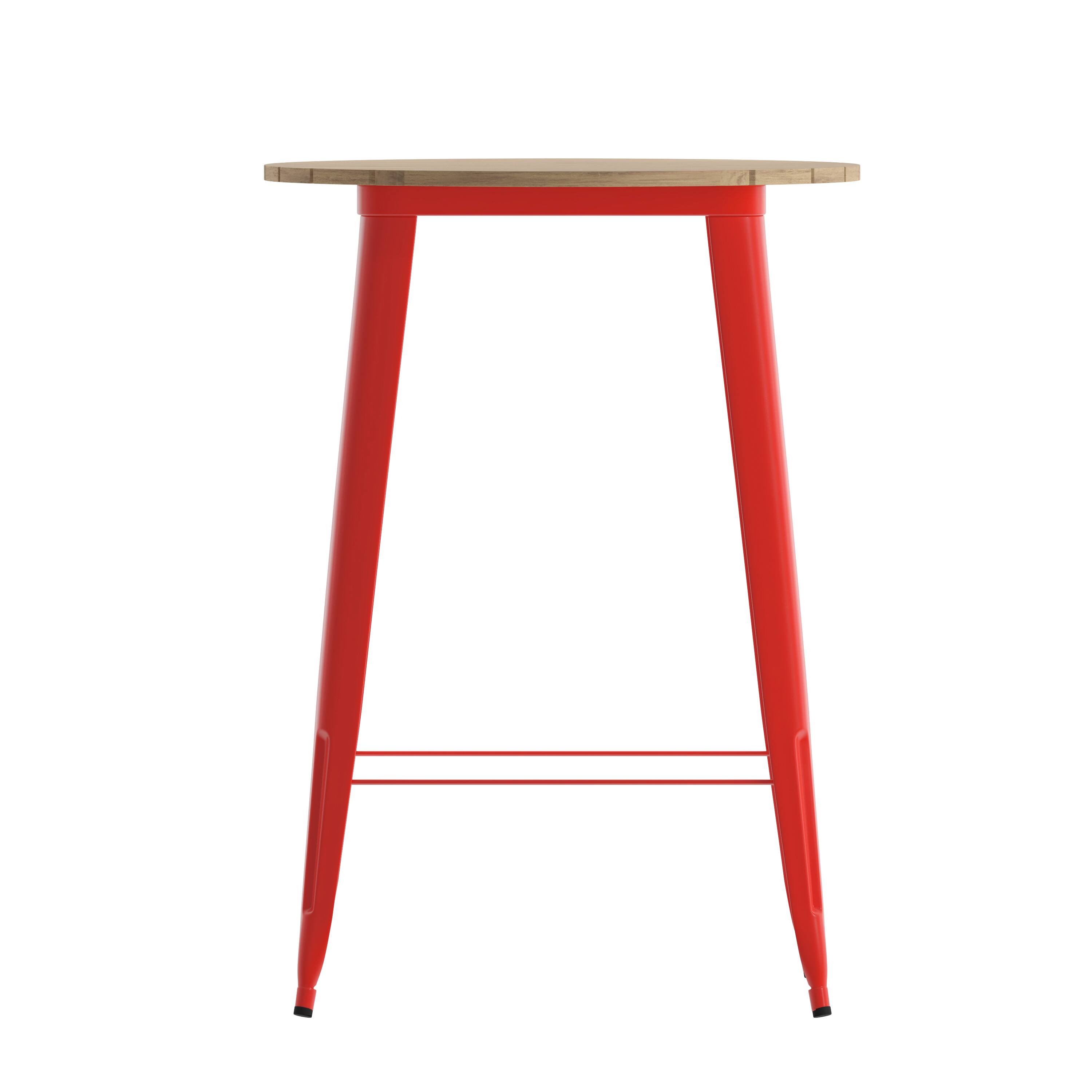 Angle. Flash Furniture - Declan Commercial Indoor/Outdoor Bar Top Table, 30" Round All Weather Brown Poly Resin Top with Red Steel base - Red.