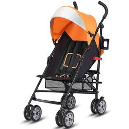 Costway - Folding Lightweight Baby Toddler Umbrella Travel Stroller with Storage Basket - Orange