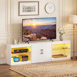 WELLFOR - Modern TV Stand for TVs up to 85" with Power Outlets, LED Entertainment Center TV Media Console - White