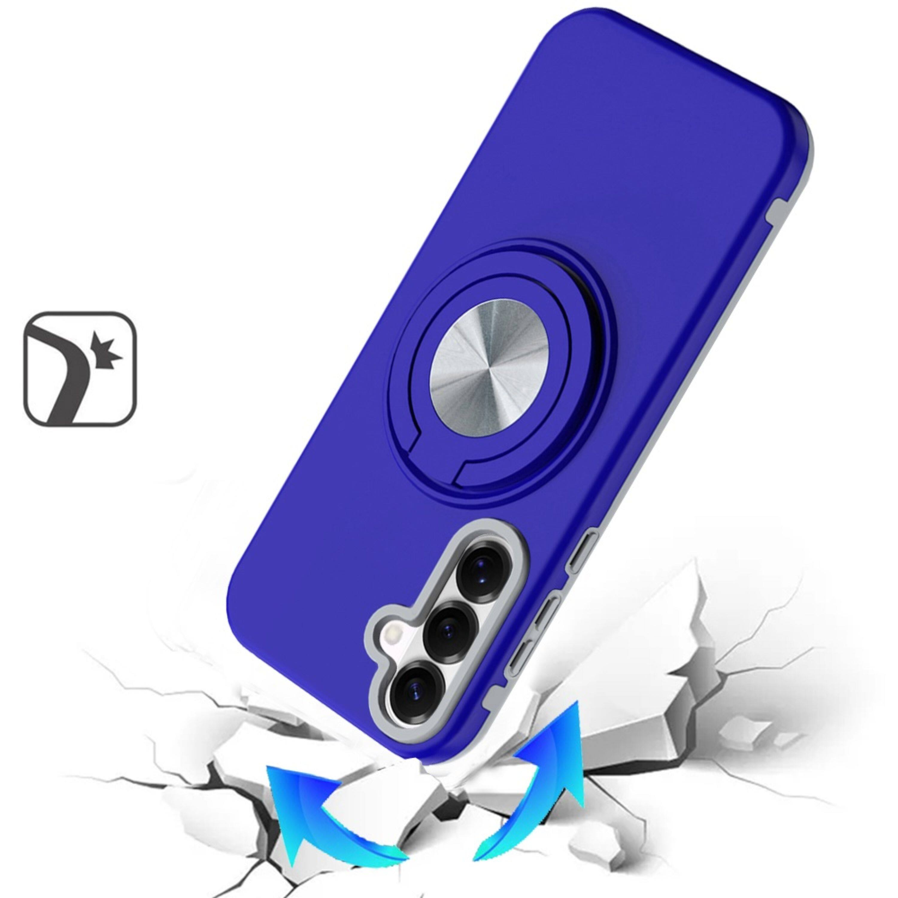 Left. Kitcheniva - Solid Rugged Shockproof With 360 Stand Plus Tempered Glass For Samsung S26 FE Blue - Blue.