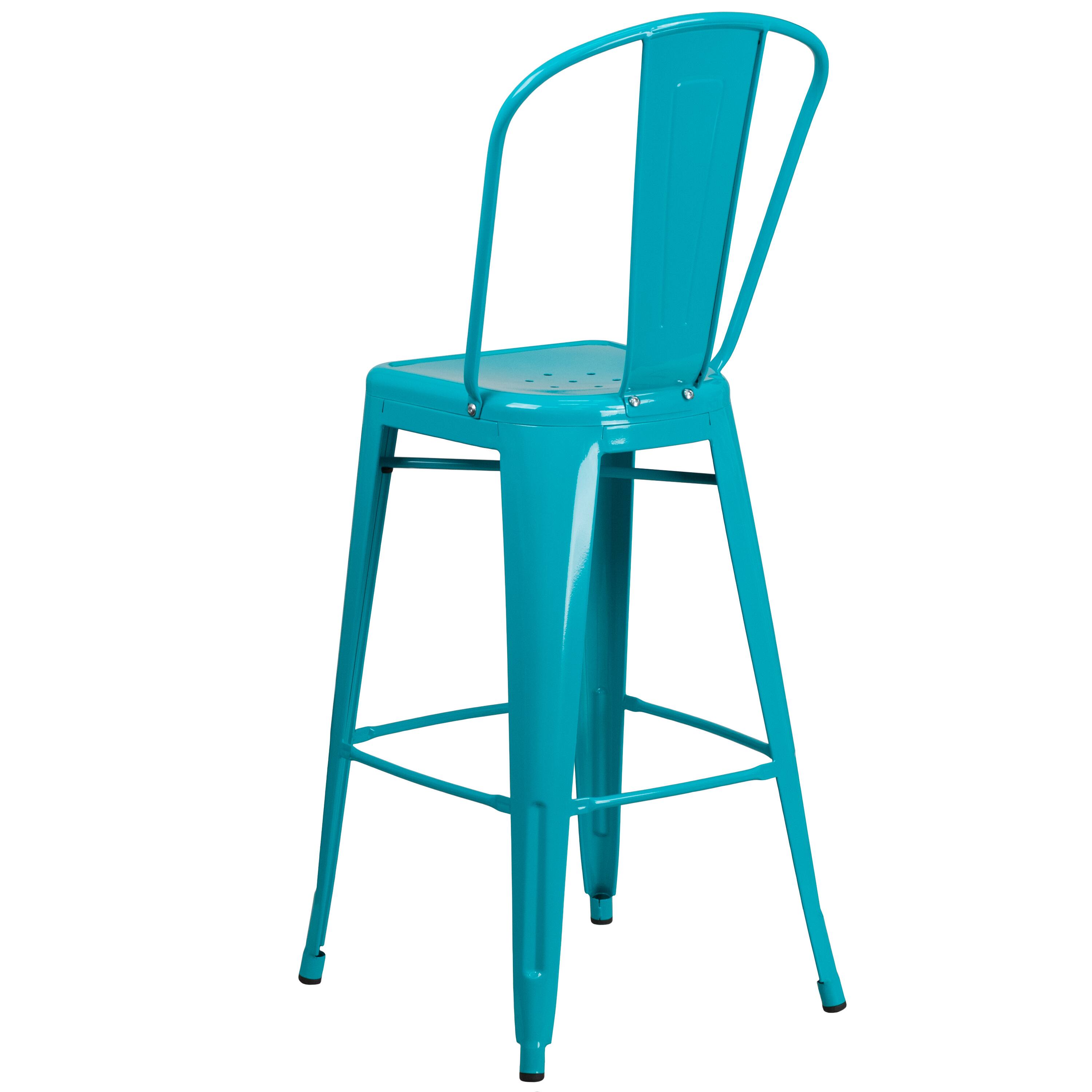 Alt View 5. Emma + Oliver - Commercial Grade 30"H Metal Indoor-Outdoor Barstool with Drain Holes and Back - Crystal Teal-Blue.