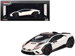 Lamborghini Huracan Sterrato Bianco Asopo White with Matt Black Top and Red Stripes 1/18 Model Car by Top Speed - White and Matt Black