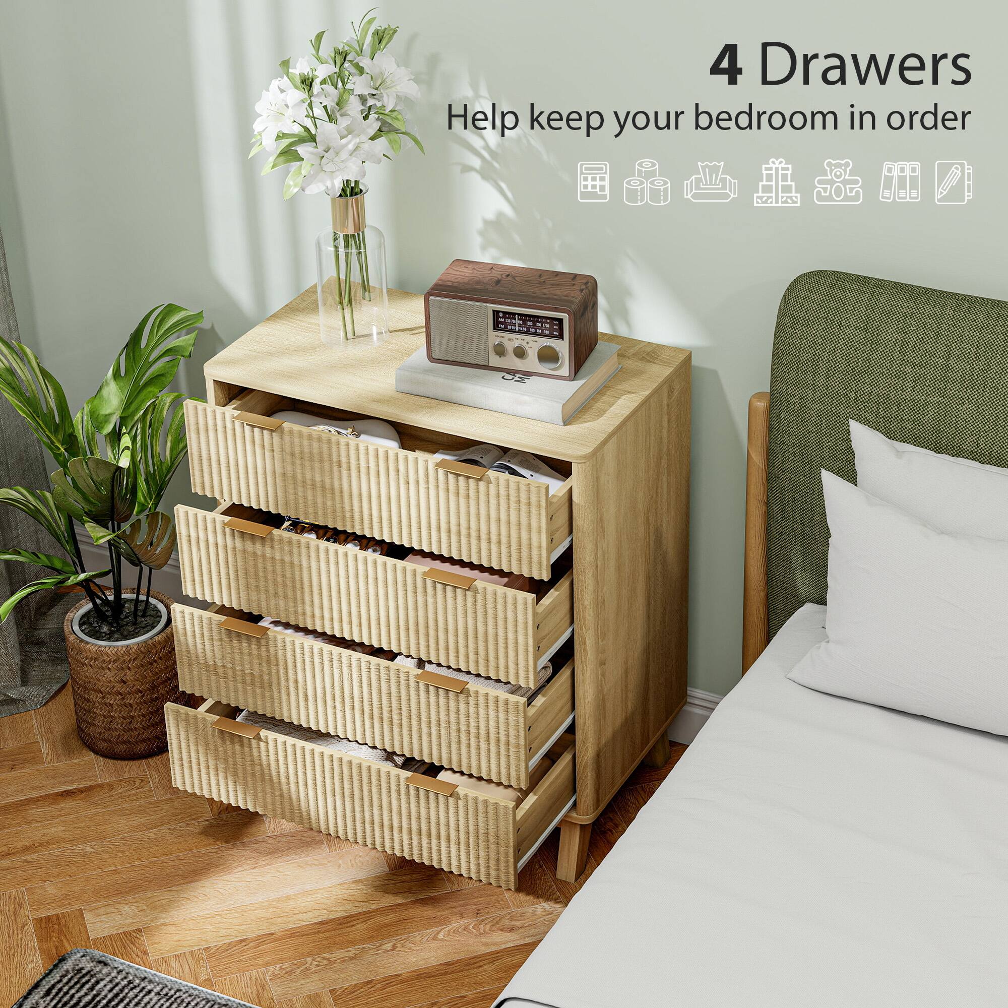 4 Drawers
Help keep your bedroom in order