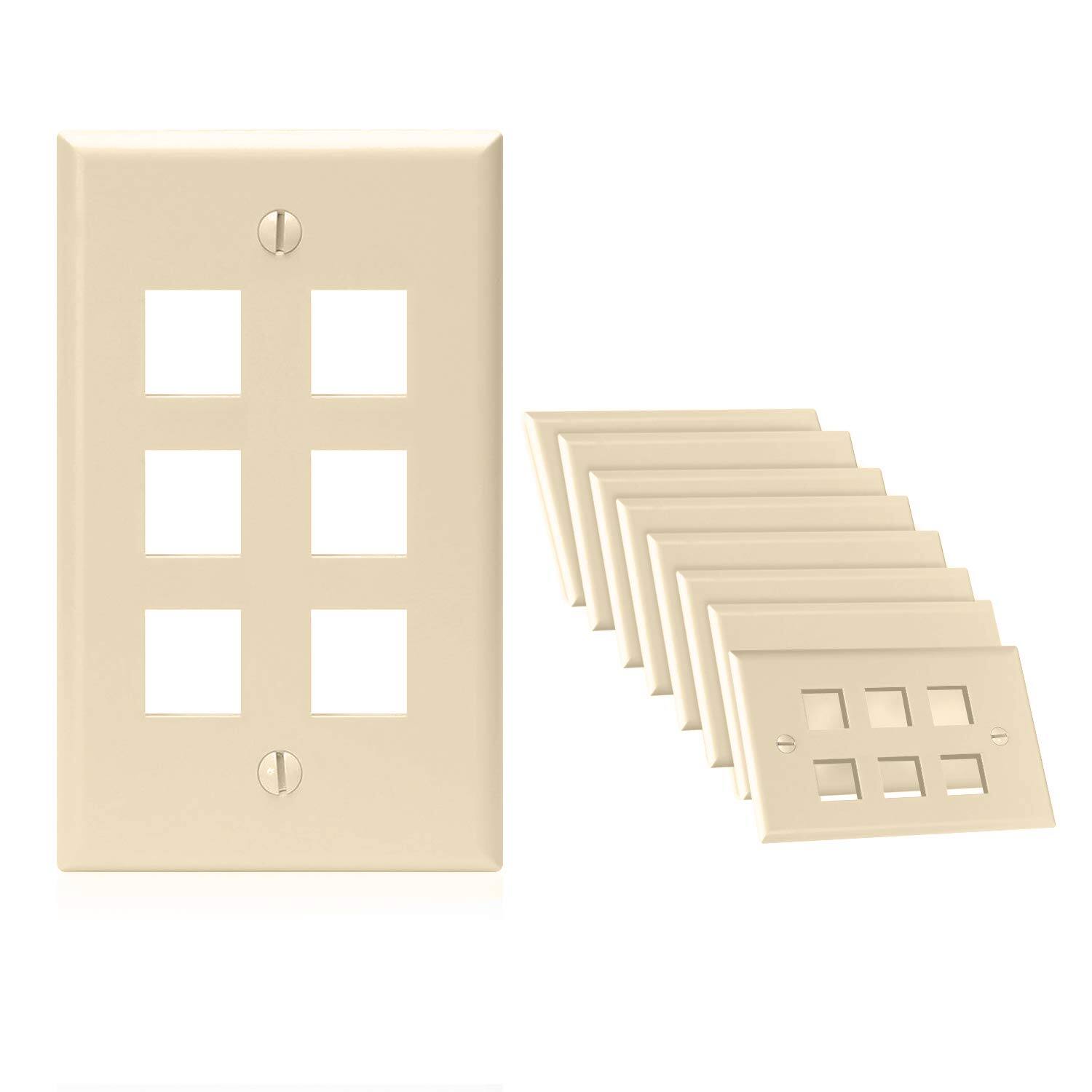 Alt View 2. Cmple.com - Cmple - Keystone Wall Plate Cover Ethernet Wall Plates for Modular Inserts, RJ45 Keystone Jack - 10 Pack 6 Port - Ivory - Ivory.