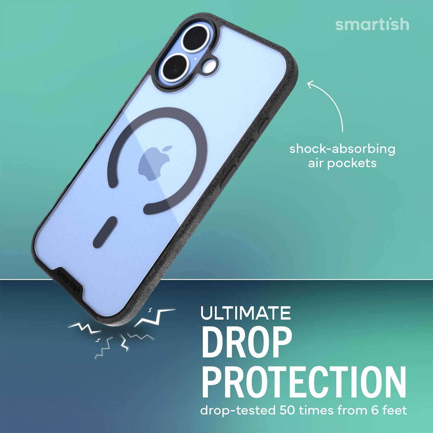 smartish shock-absorbing air pockets smartish ULTIMATE DROP PROTECTION drop-tested 50 times from 6 feet