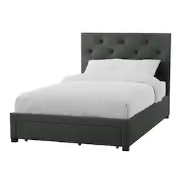 Manhattan Lane - Sya Full Size Bed w Tufted Headboard, Underbed Storage - Dark Gray