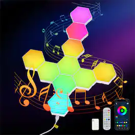 HTUTWOO - Hexagon Lights LED Wall Panels - 10 Pack RGB Gaming Lights with APP, Smart Modular Hex Tiles Push Glide Expansion Light