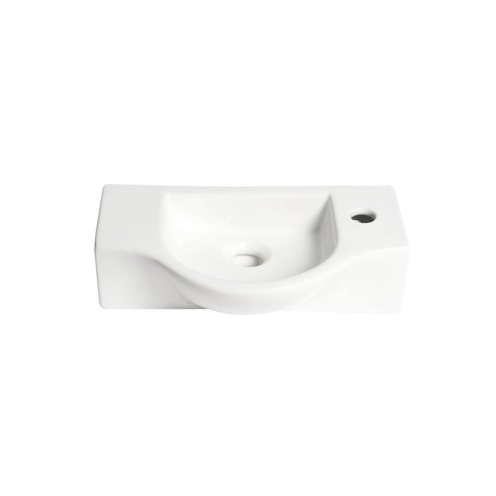 Left. Alfi - White 18" Small Wall Mounted Ceramic Sink with Faucet Hole - White.