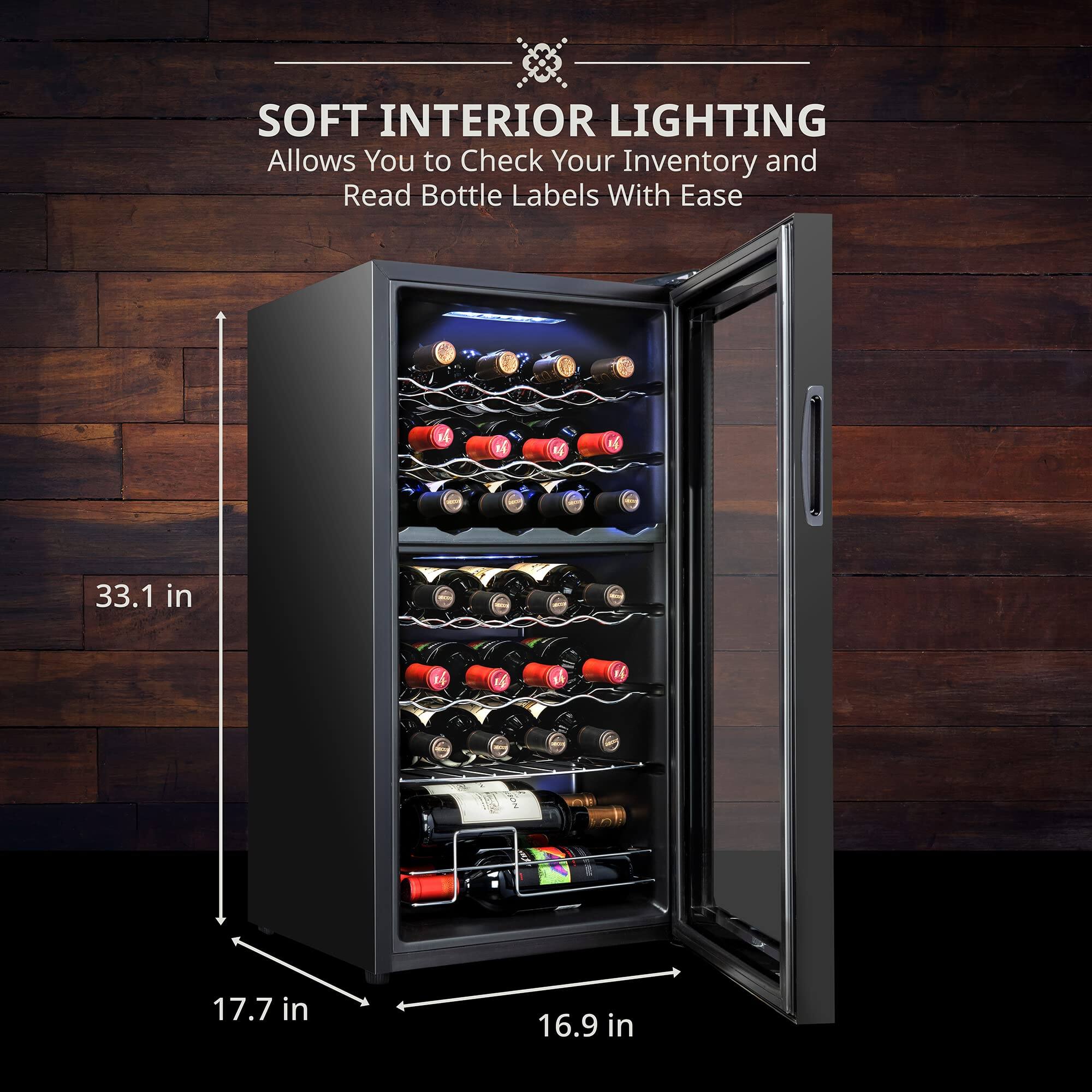 SOFT INTERIOR LIGHTING  
Allows You to Check Your Inventory and Read Bottle Labels With Ease  

33.1 in  
17.7 in  
16.9 in