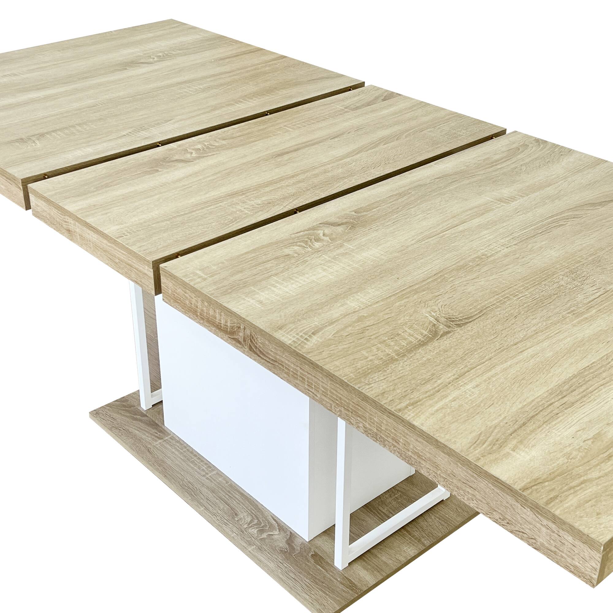Alt View 6. Tiramisubest - Modern Extendable Dining Table for 6-10 People,78" Rectangle Dining Table with White Double Sturdy Pedestal Base - White Oak.