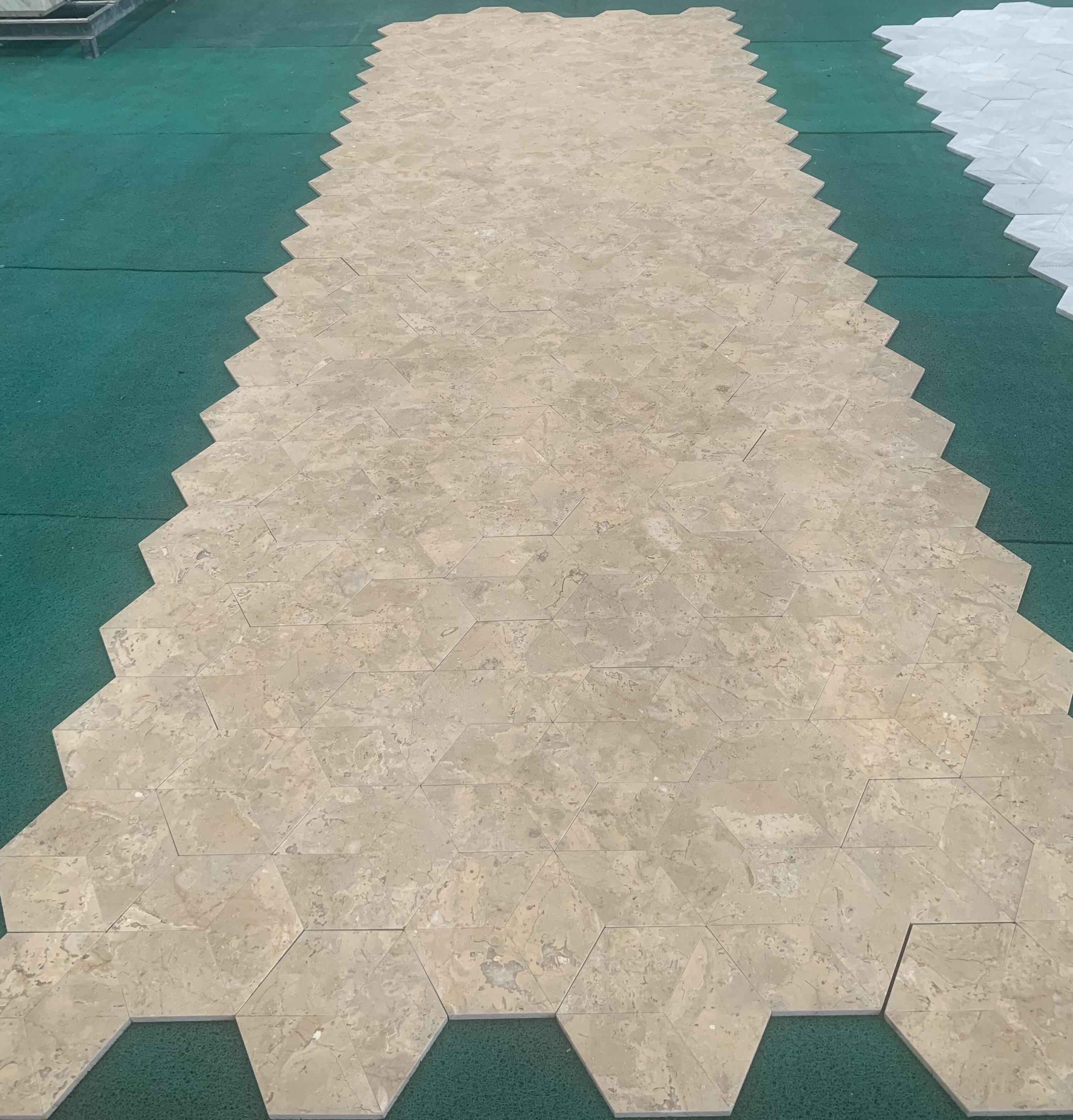 Alt View 6. APRILSOUL - Hexagon Gold Yellow Beige Natural Marble Tiles Honed - White.