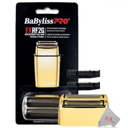 BaByliss PRO FXRF2G Replacement Foil Head includes 2 Cutters
Tête de Rasage de Remplacement FXRF2G inclut 2 jeux de lames internes
Cabezal de Afeitado de Repuesto FXRF2G incluye 2 juegos de cuchillas internas
FITS/POUR/PARA XFS26 F X2 G