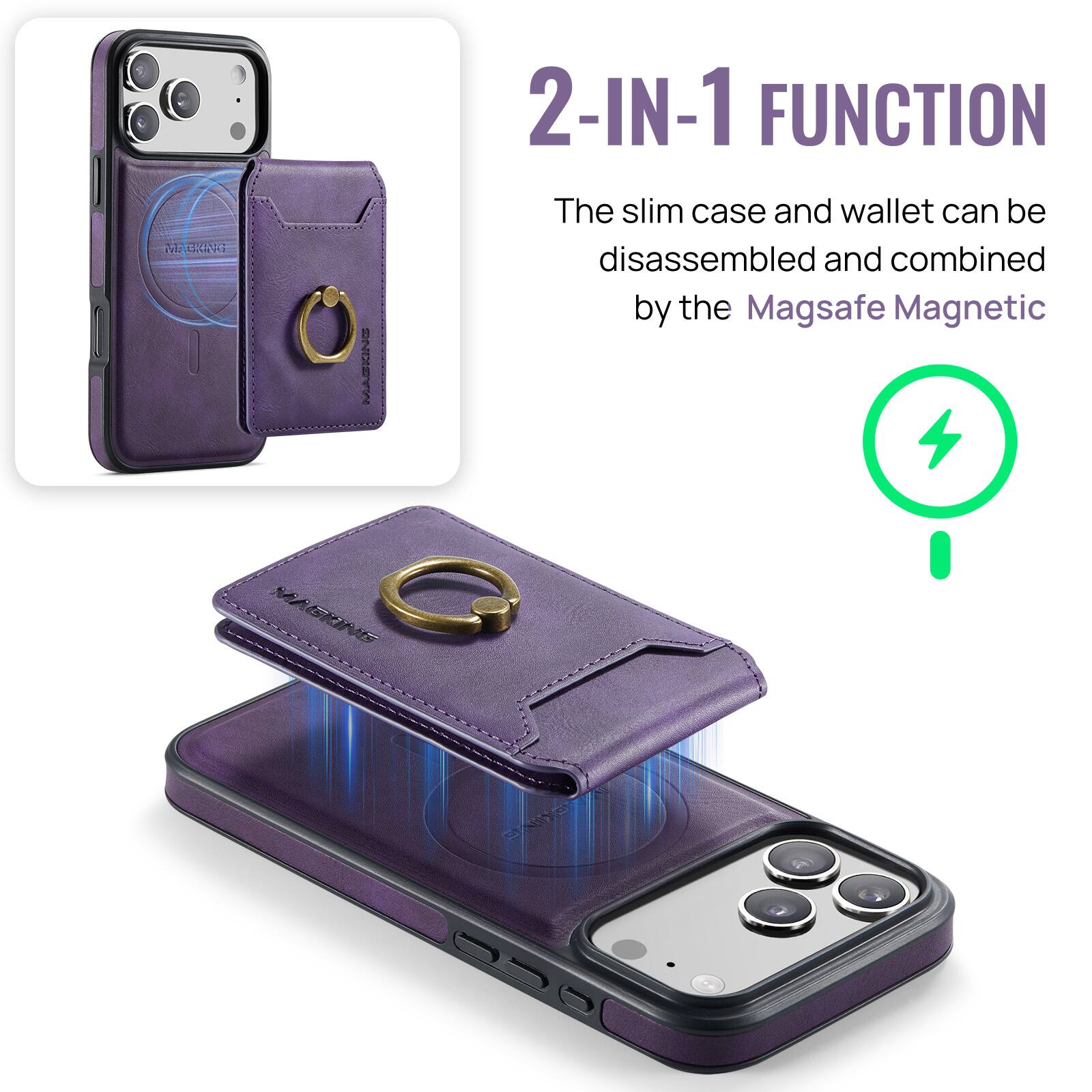 M1 ENAA BIXEAM 2-IN-1 FUNCTION  
The slim case and wallet can be disassembled and combined by the Magsafe Magnetic