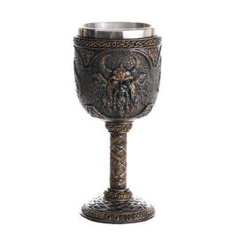 Pacific Trading - Norse Mythology Alfather Odin King of Asgard Wine Goblet Chalice Cup Resin Body Stainless Steel Cup 7 ounce - Bronze