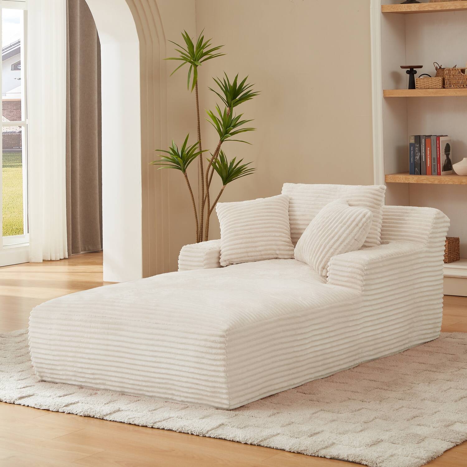 Left. Chic Crate - Plush Corduroy Cloud Floor Sofa Bed for Living Room - White.