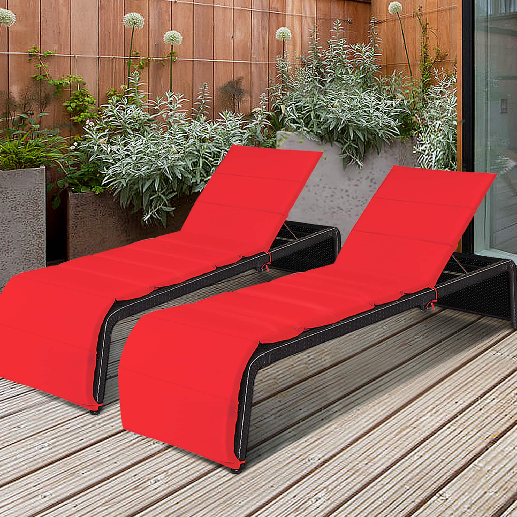 Gymax - Set of 2 Adjustable Rattan Patio Recliner Chaise Lounge Chair w/ Cushion - Red price history on PriceWatchPro