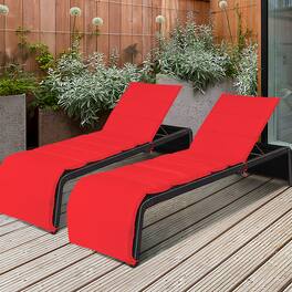 Gymax - Set of 2 Adjustable Rattan Patio Recliner Chaise Lounge Chair w/ Cushion - Red
