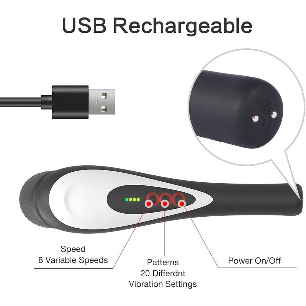 USB Rechargeable

- Speed: 8 Variable Speeds
- Patterns: 20 Different Vibration Settings
- Power On/Off